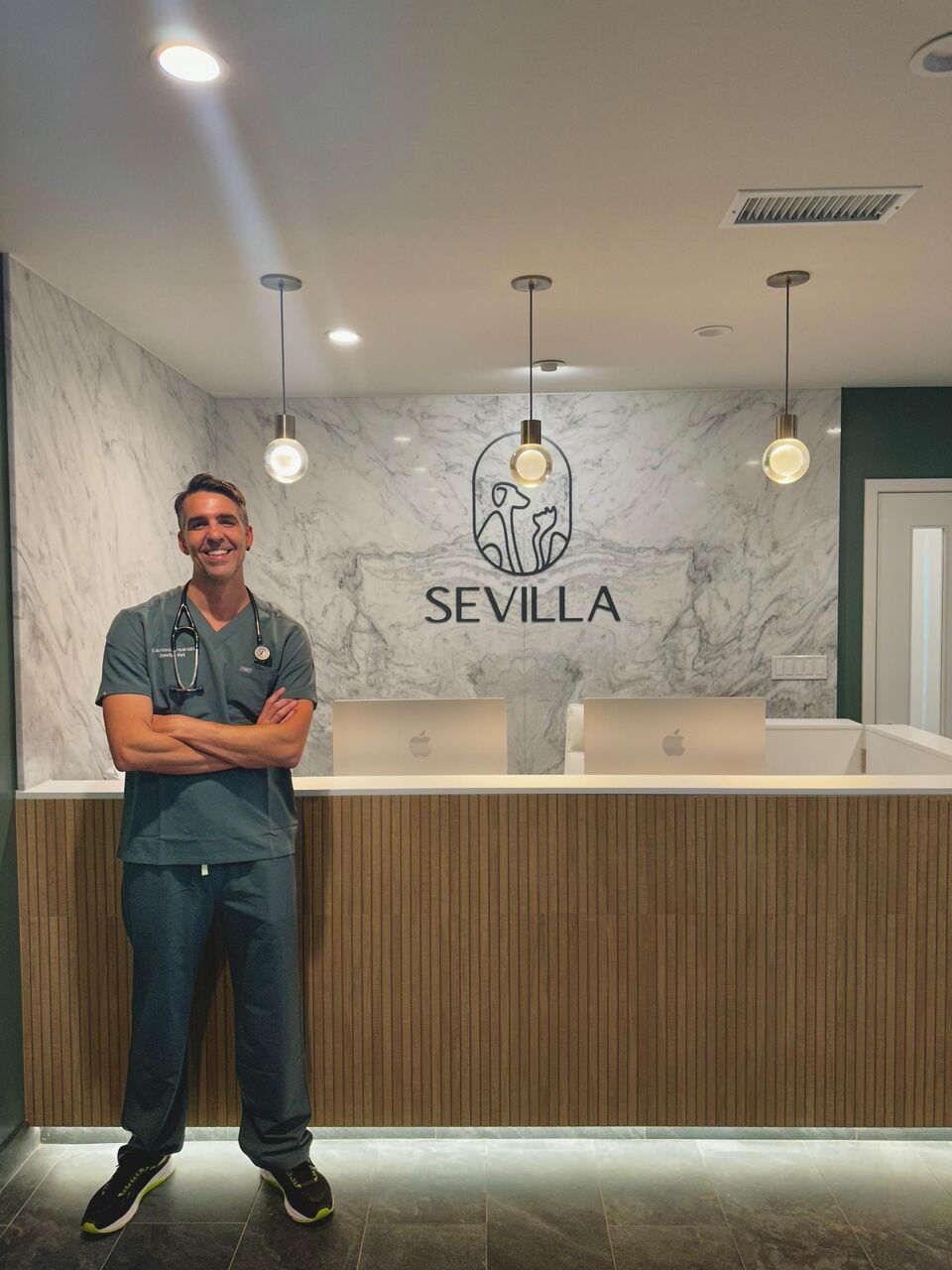 Dr. Antonio Pedraza at the reception of Sevilla Veterinary Hospital in Santa Monica